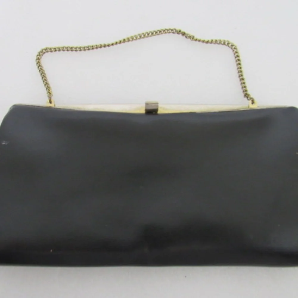 Vintage Ladies Black‎ Evening Clutch Purse Chain Handle